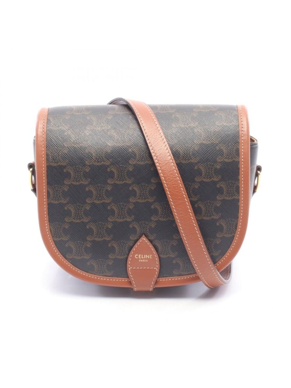 Celine Shoulder Bag Folco Medium Triomphe Black Brown Leather